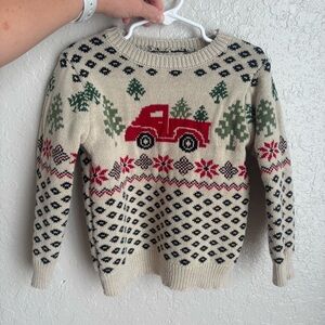 EUC boys 4t Cream Sweater with Red Truck Design